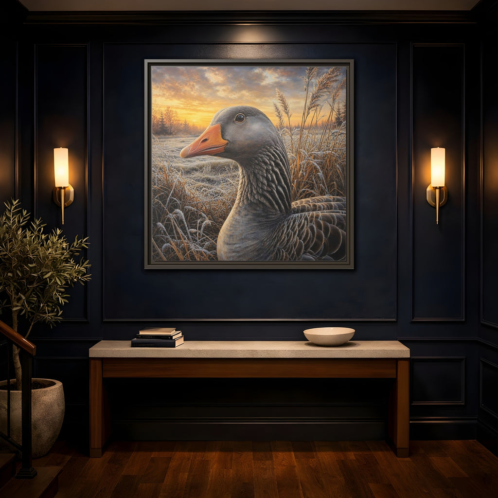 Mockup 4. Animals Goose Winter Goose shown as stretched canvas wall art