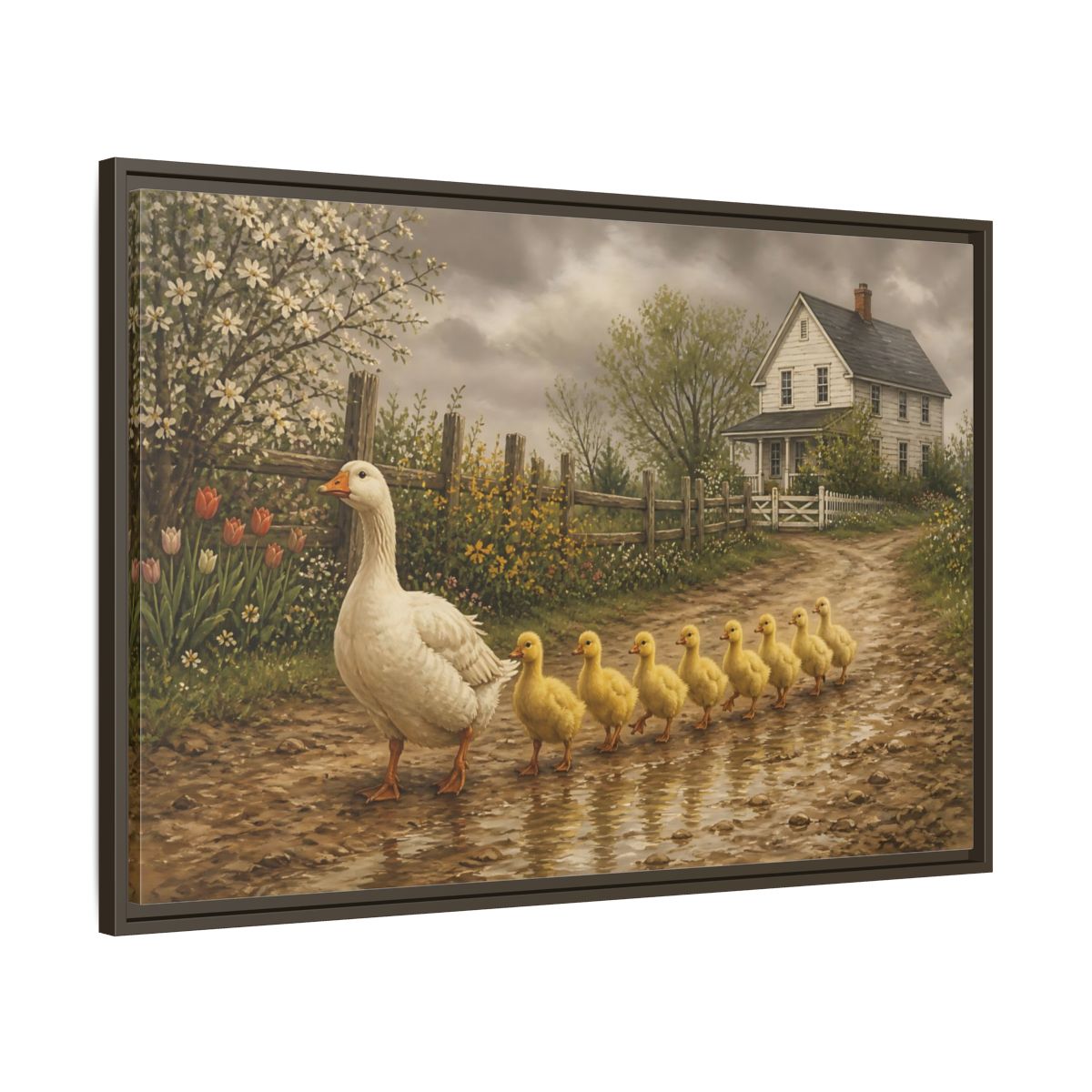 Main Mockup. Animals Goose, Ducklings Farm Animals shown as stretched canvas wall art