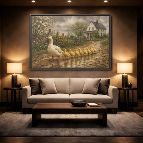 Mockup 2. Animals Goose, Ducklings Farm Animals shown as stretched canvas wall art