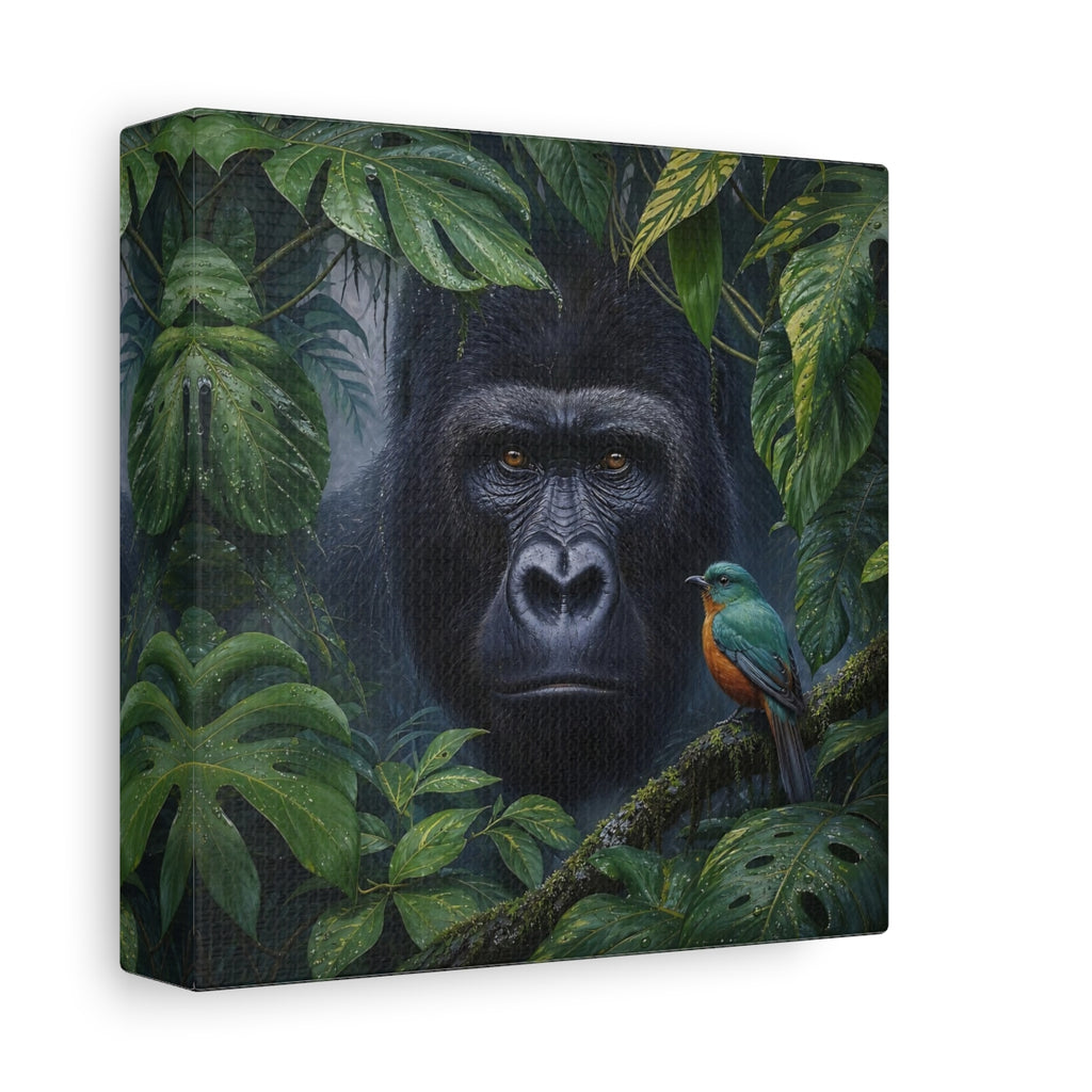 Side Mockup 2. Animals Gorilla, Bird Gorilla Jungle Green shown as stretched canvas wall art