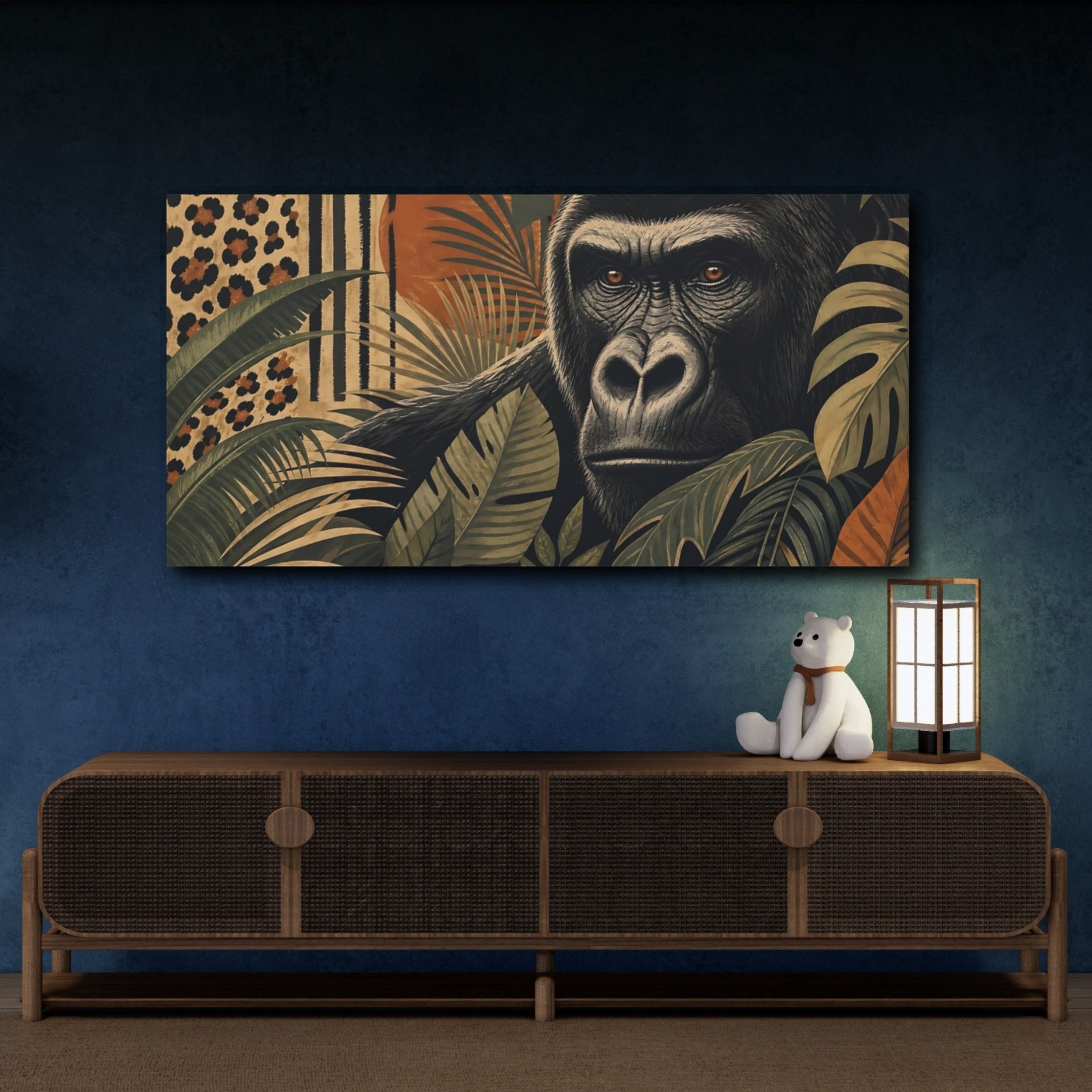 Mockup 4. Animals Gorilla Gorilla Jungle shown as stretched canvas wall art