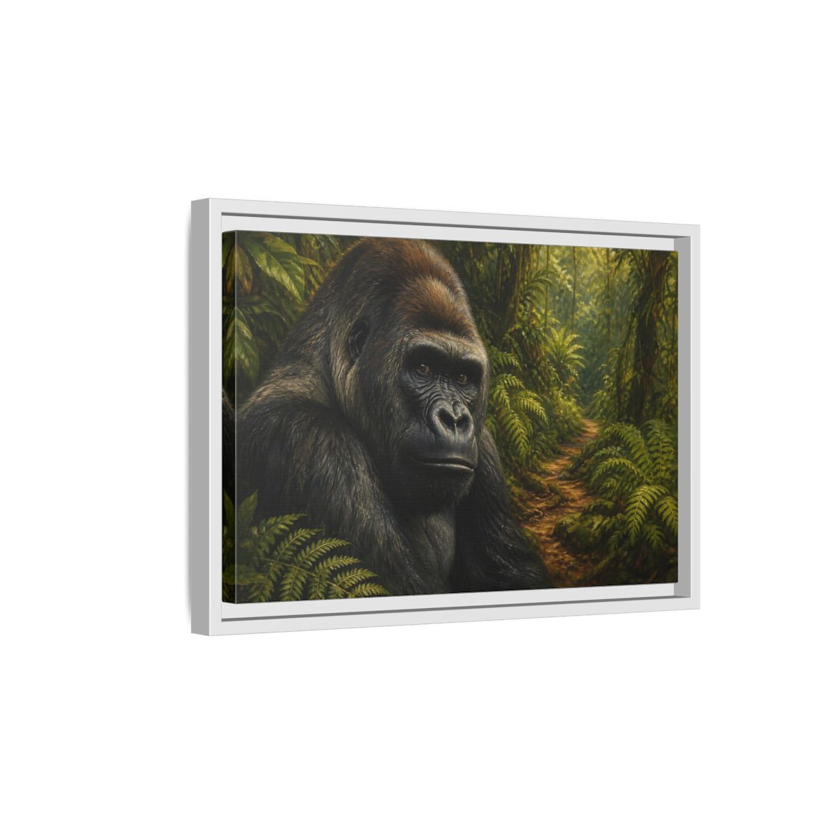 Side Mockup 4. Animals Gorilla Green And Brown Gorilla shown as stretched canvas wall art