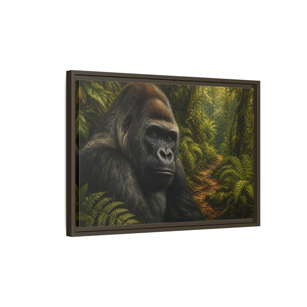 Side Mockup 2. Animals Gorilla Green And Brown Gorilla shown as stretched canvas wall art