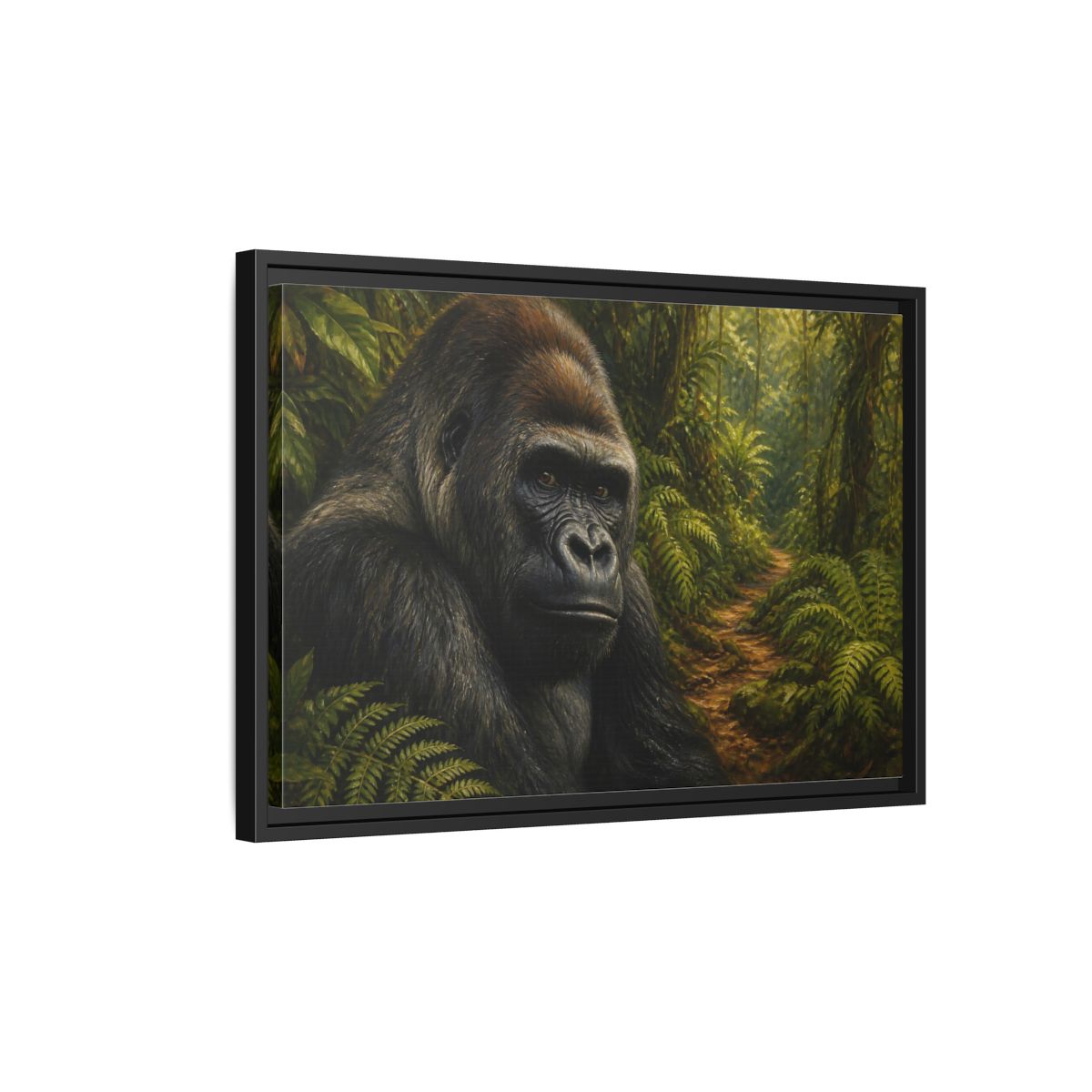 Side Mockup 3. Animals Gorilla Green And Brown Gorilla shown as stretched canvas wall art