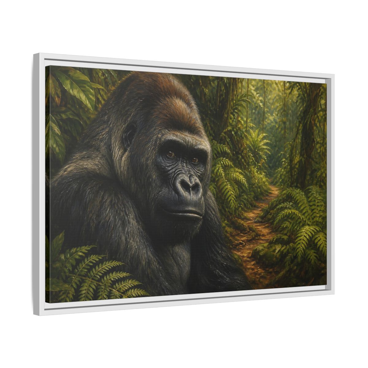 Side Mockup 10. Animals Gorilla Green And Brown Gorilla shown as stretched canvas wall art