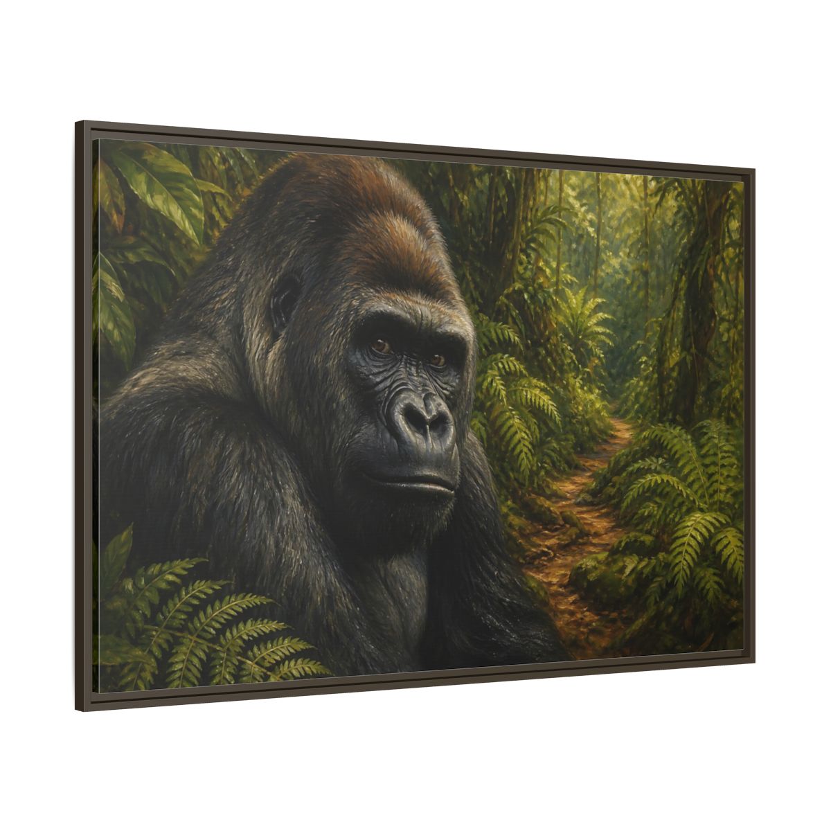 Side Mockup 8. Animals Gorilla Green And Brown Gorilla shown as stretched canvas wall art