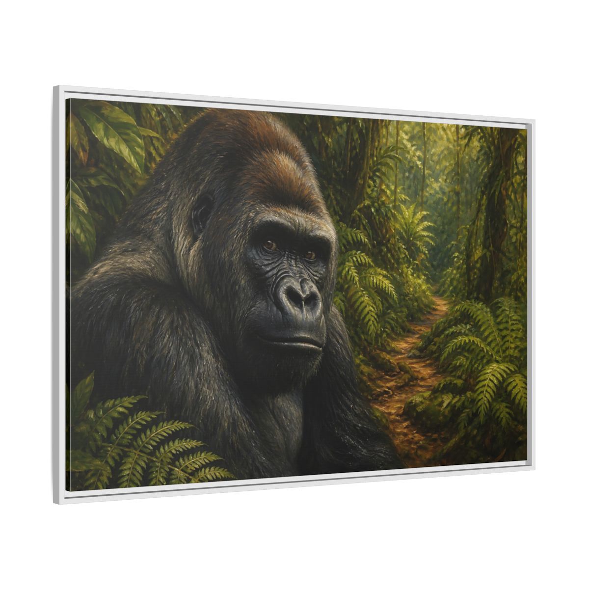 Side Mockup 7. Animals Gorilla Green And Brown Gorilla shown as stretched canvas wall art