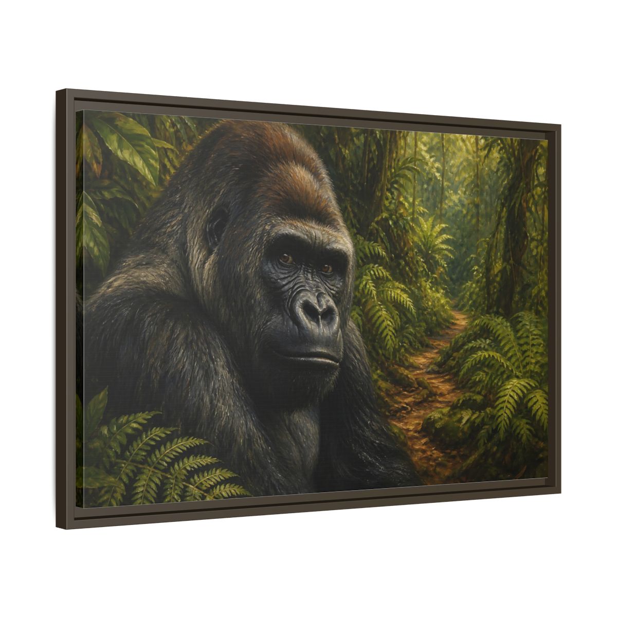 Side Mockup 11. Animals Gorilla Green And Brown Gorilla shown as stretched canvas wall art