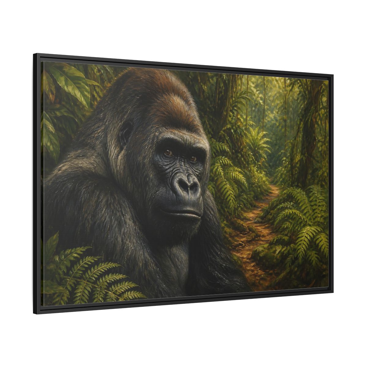 Side Mockup 12. Animals Gorilla Green And Brown Gorilla shown as stretched canvas wall art
