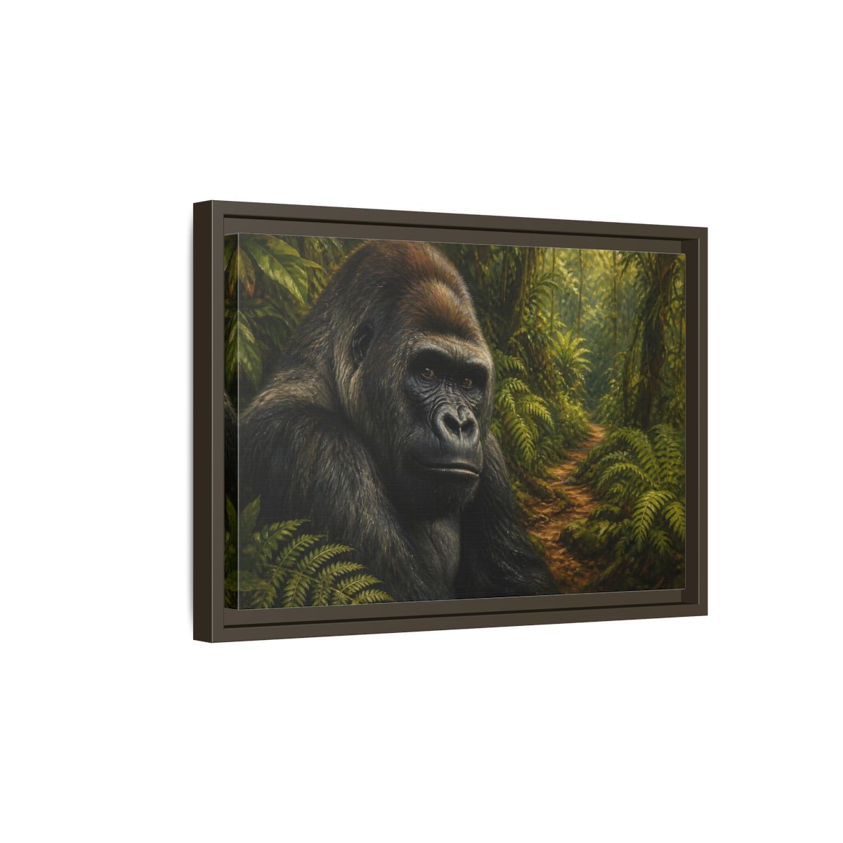 Side Mockup 5. Animals Gorilla Green And Brown Gorilla shown as stretched canvas wall art