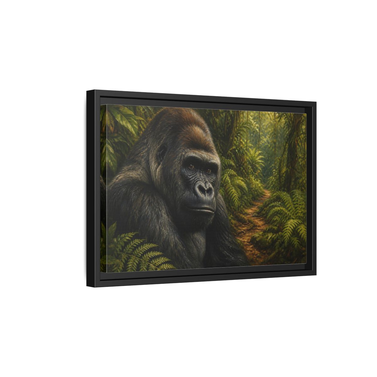 Side Mockup 6. Animals Gorilla Green And Brown Gorilla shown as stretched canvas wall art