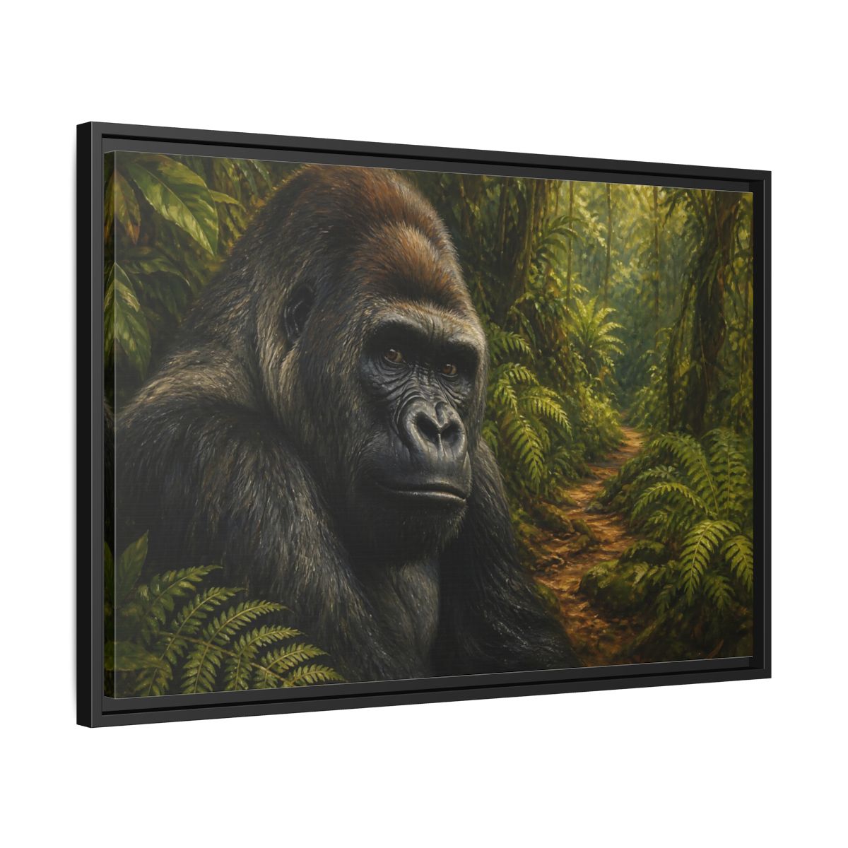 Side Mockup 14. Animals Gorilla Green And Brown Gorilla shown as stretched canvas wall art