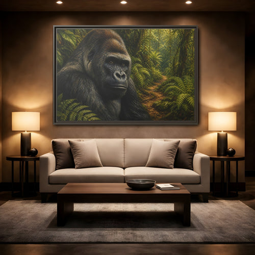 Mockup 2. Animals Gorilla Green And Brown Gorilla shown as stretched canvas wall art