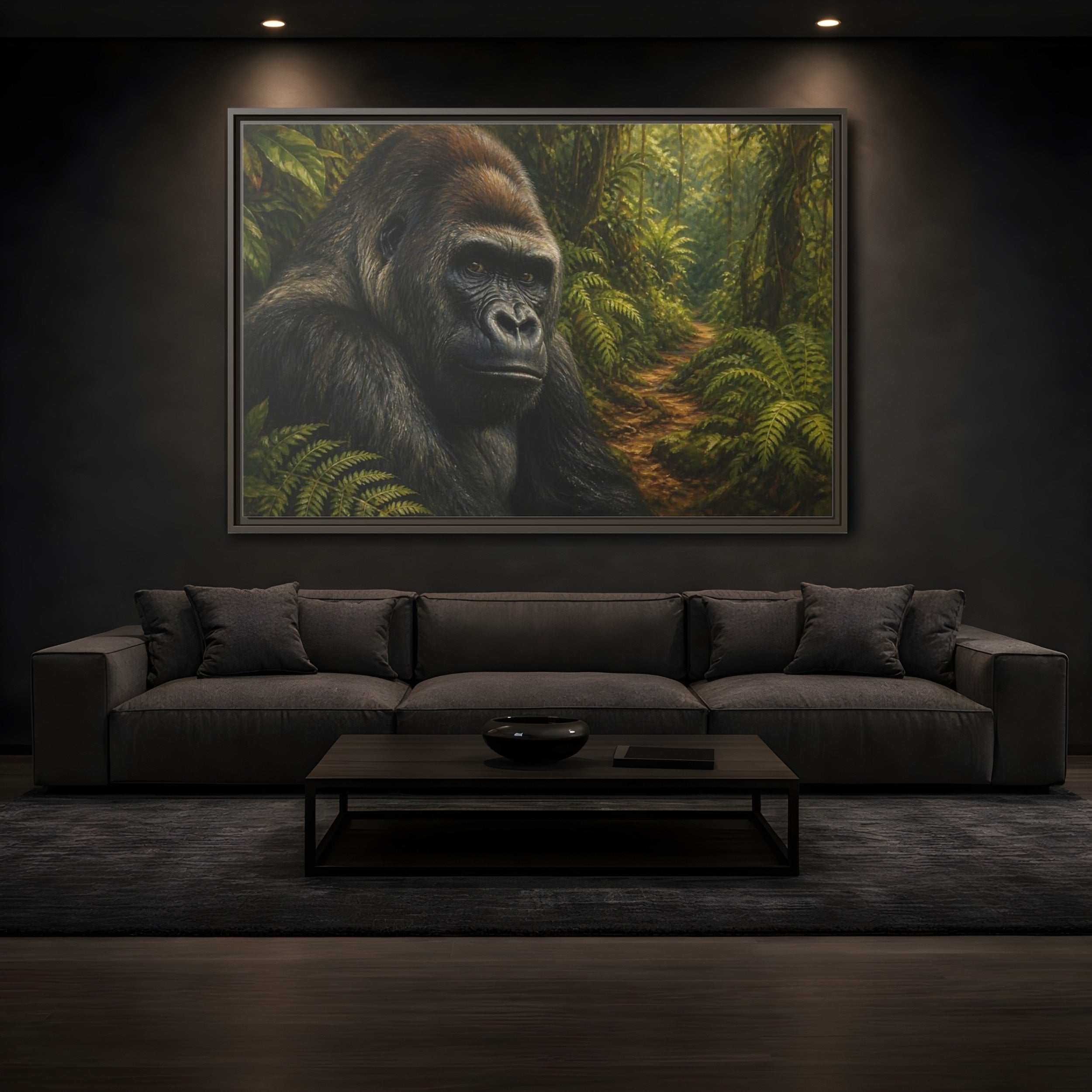 Mockup 3. Animals Gorilla Green And Brown Gorilla shown as stretched canvas wall art