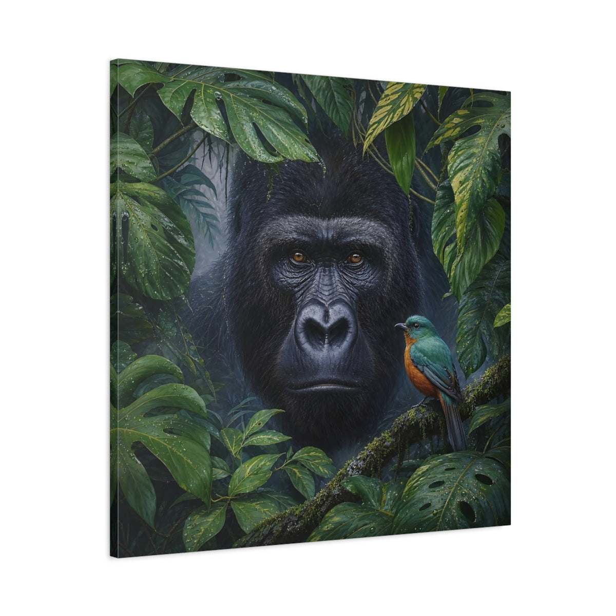 Main Mockup. Animals Gorilla, Bird Gorilla Jungle Green shown as stretched canvas wall art