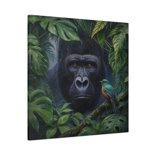 Main Mockup. Animals Gorilla, Bird Gorilla Jungle Green shown as stretched canvas wall art