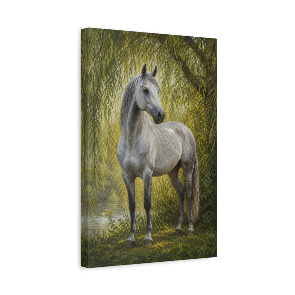 Side Mockup 4. Animals Grey Horse Grey Horse shown as stretched canvas wall art