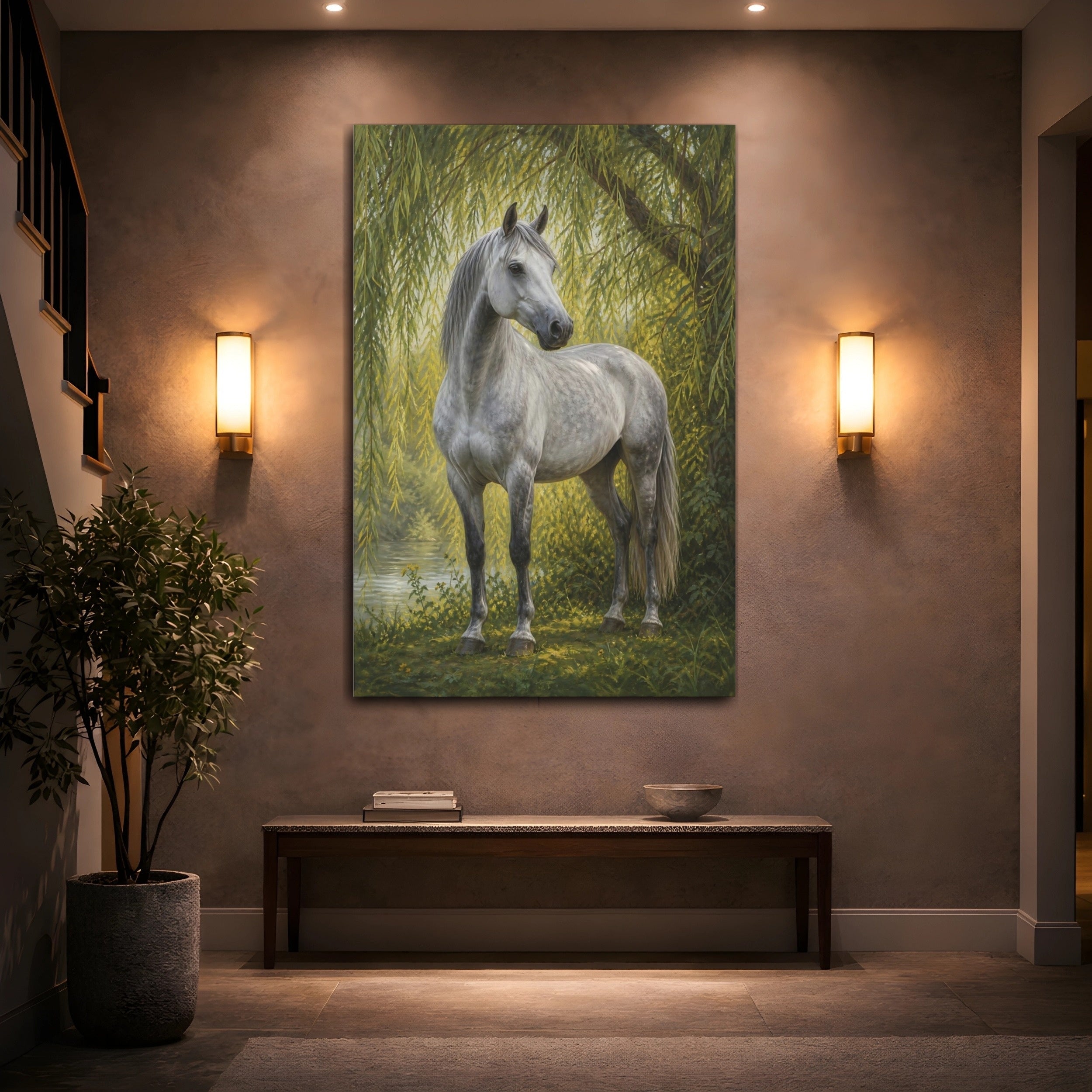 Mockup 2. Animals Grey Horse Grey Horse shown as stretched canvas wall art