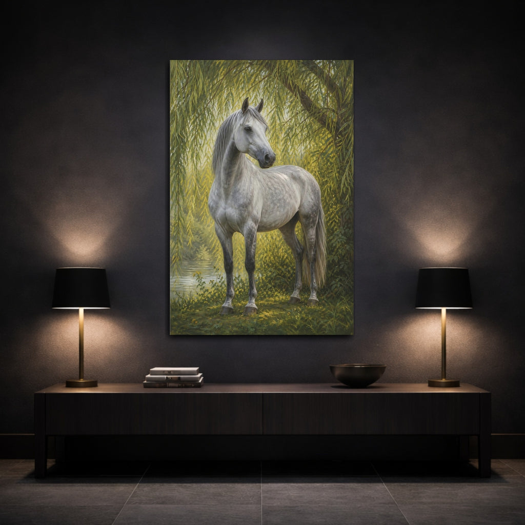 Mockup 3. Animals Grey Horse Grey Horse shown as stretched canvas wall art