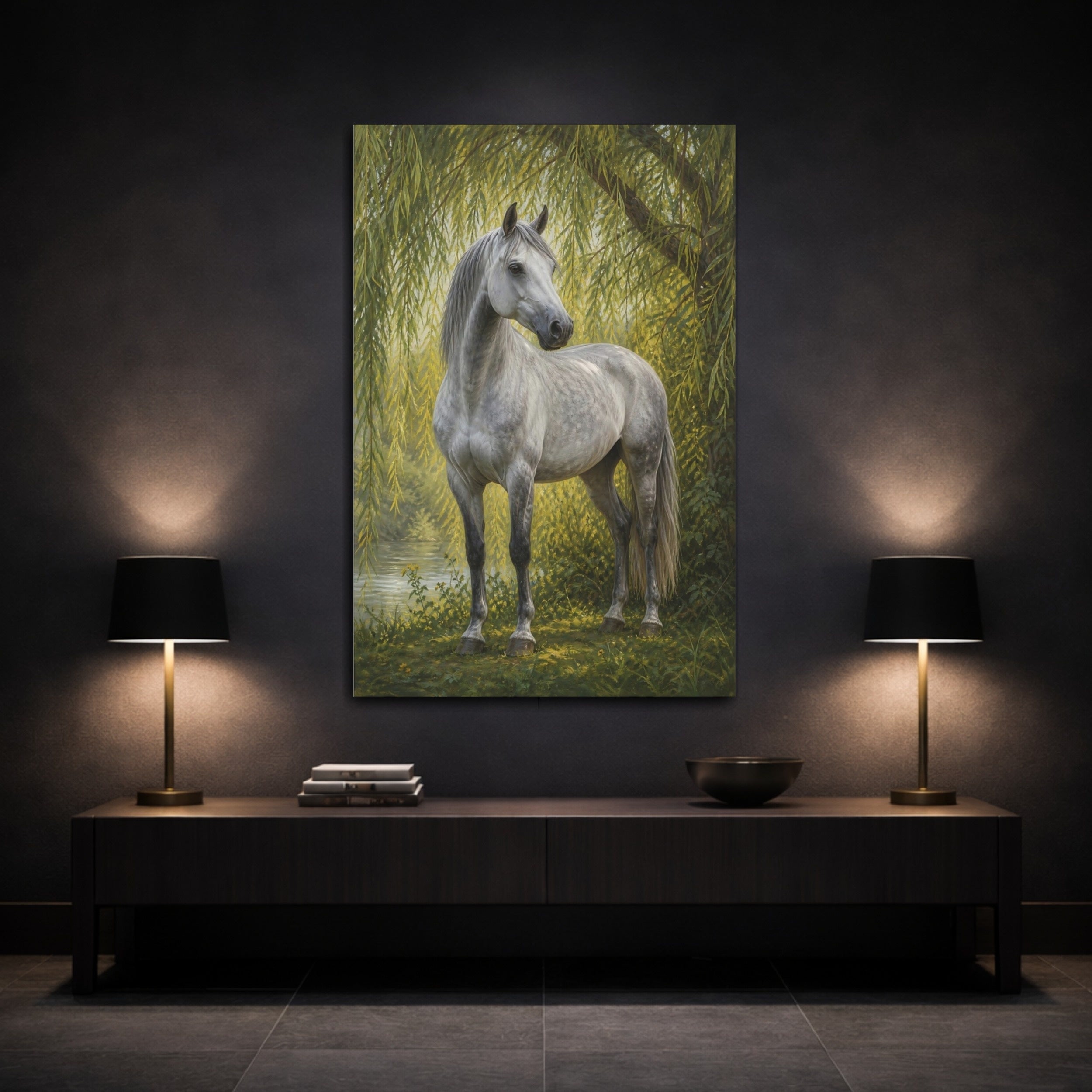 Mockup 3. Animals Grey Horse Grey Horse shown as stretched canvas wall art