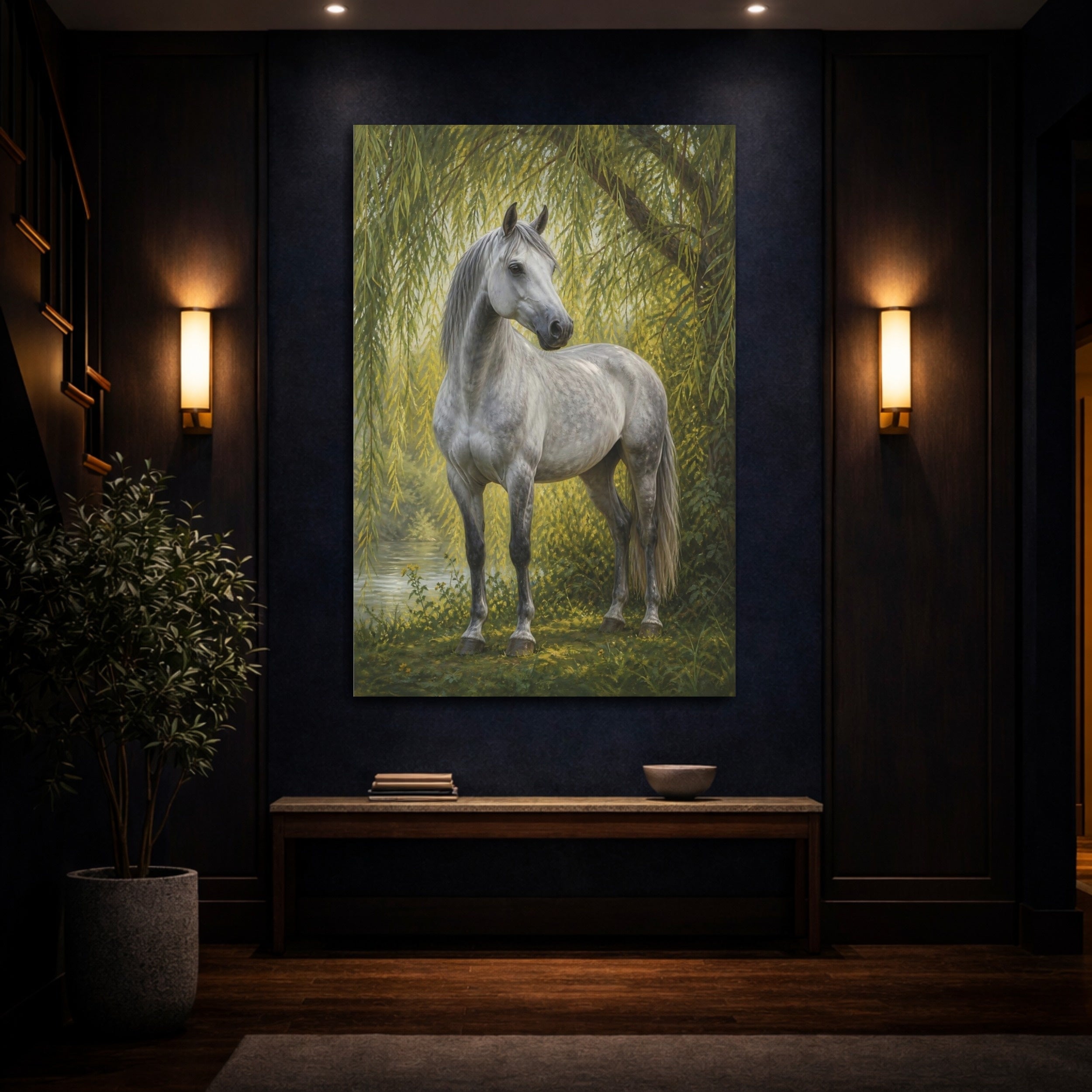 Mockup 4. Animals Grey Horse Grey Horse shown as stretched canvas wall art