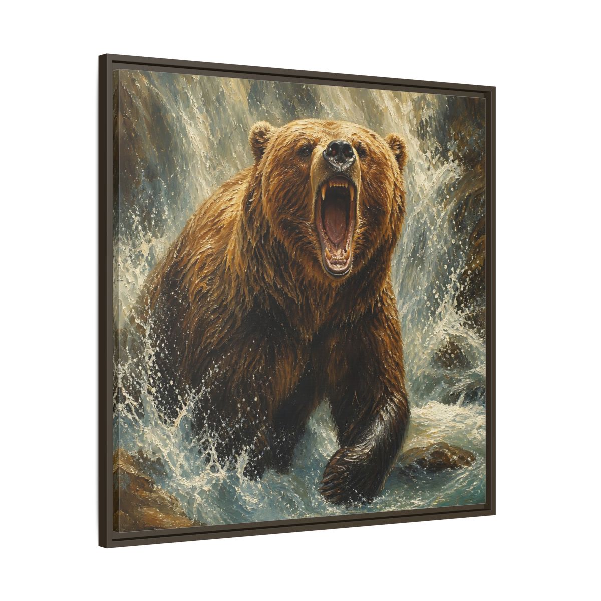 Main Mockup. Animals Grizzly Bear Brown And Blue shown as stretched canvas wall art