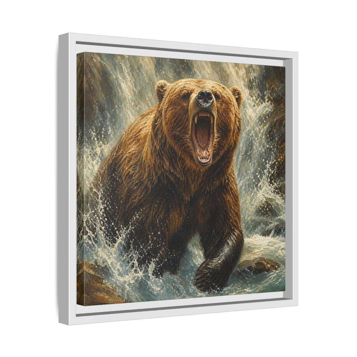 Side Mockup 28. Animals Grizzly Bear Brown And Blue shown as stretched canvas wall art