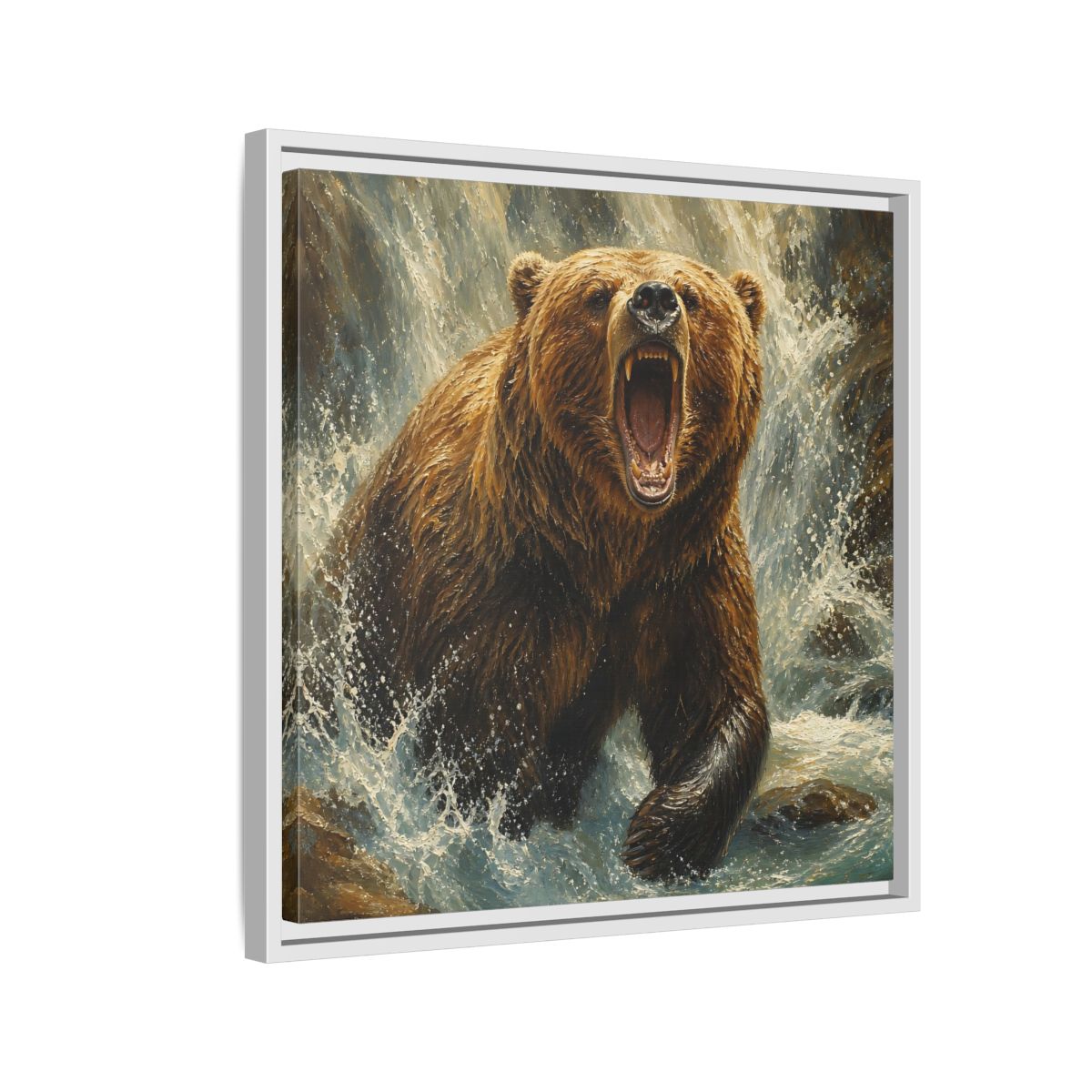Side Mockup 10. Animals Grizzly Bear Brown And Blue shown as stretched canvas wall art