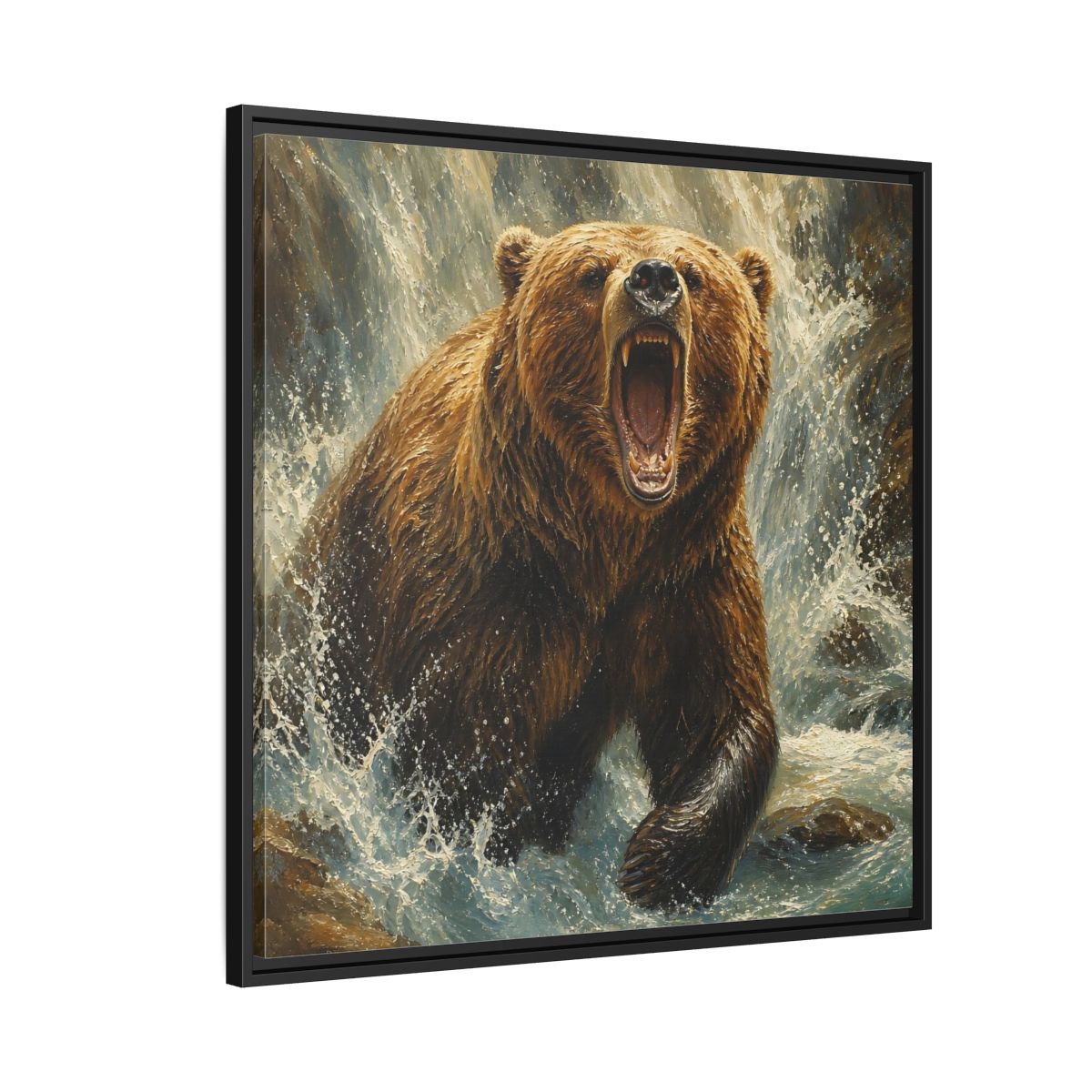 Side Mockup 9. Animals Grizzly Bear Brown And Blue shown as stretched canvas wall art