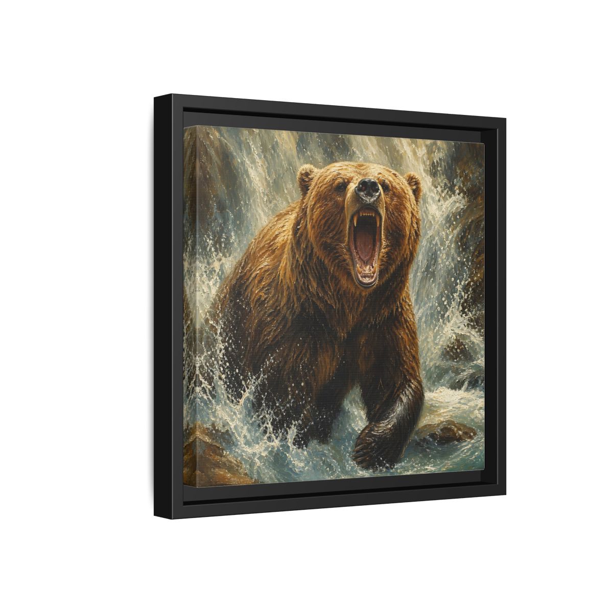 Side Mockup 18. Animals Grizzly Bear Brown And Blue shown as stretched canvas wall art