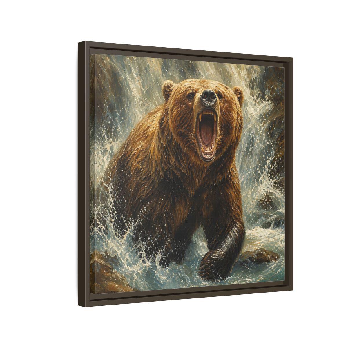 Side Mockup 11. Animals Grizzly Bear Brown And Blue shown as stretched canvas wall art