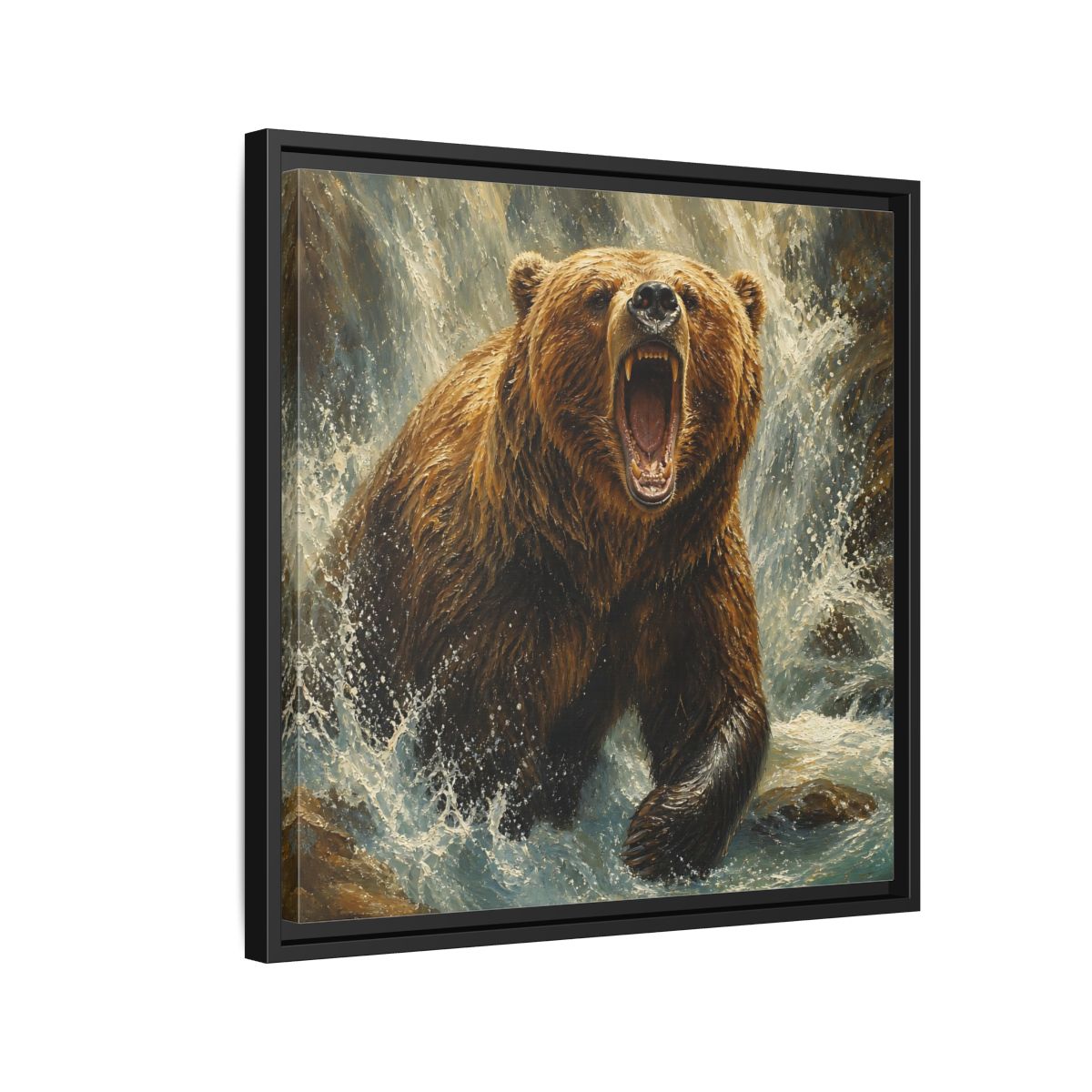 Side Mockup 12. Animals Grizzly Bear Brown And Blue shown as stretched canvas wall art