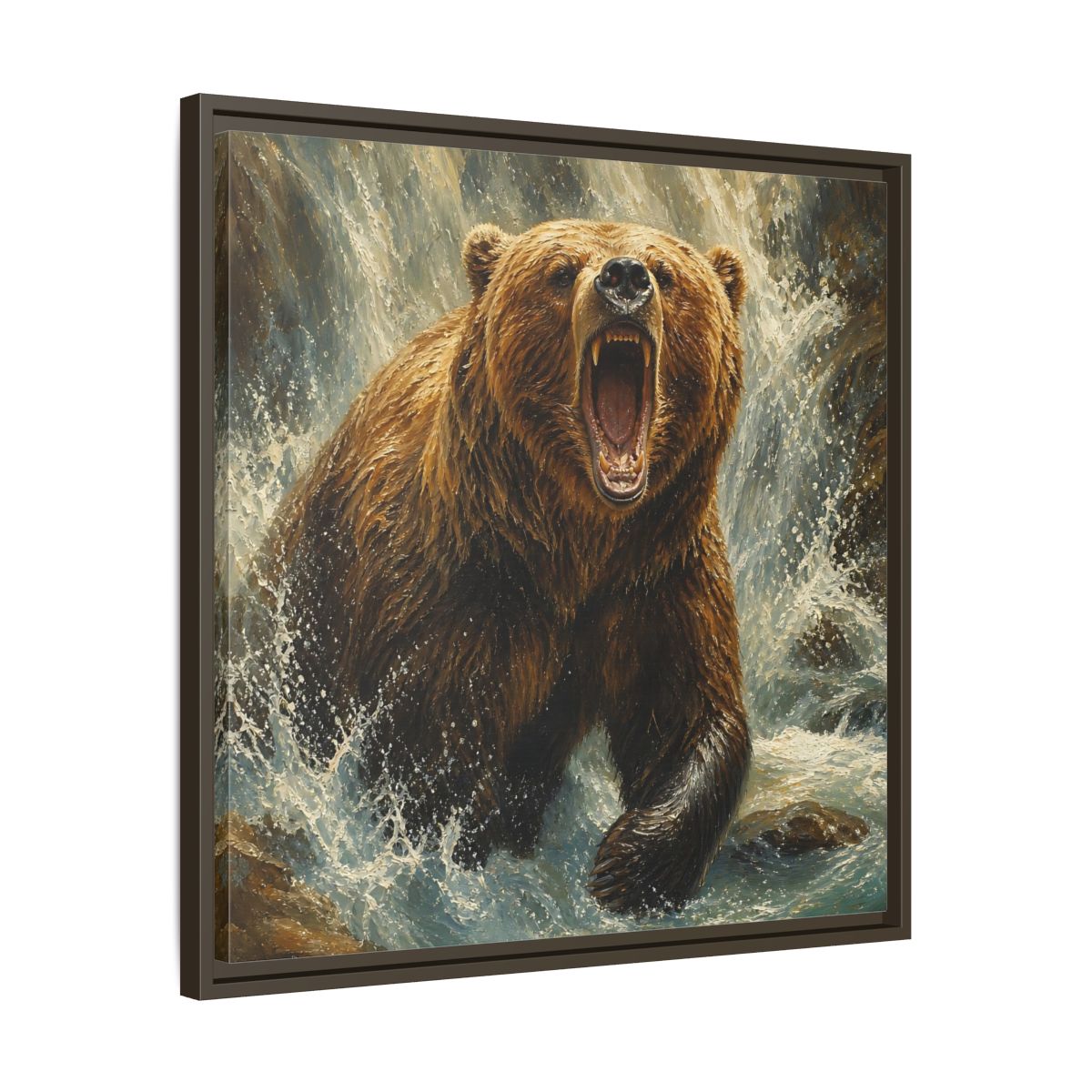 Side Mockup 27. Animals Grizzly Bear Brown And Blue shown as stretched canvas wall art
