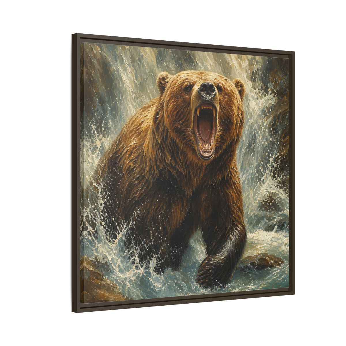 Side Mockup 8. Animals Grizzly Bear Brown And Blue shown as stretched canvas wall art
