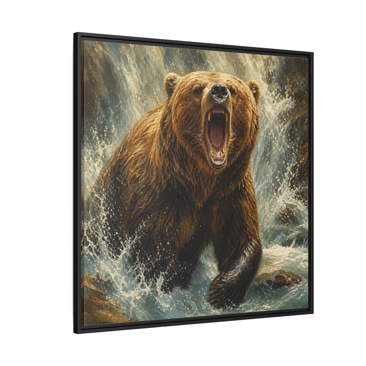Side Mockup 6. Animals Grizzly Bear Brown And Blue shown as stretched canvas wall art