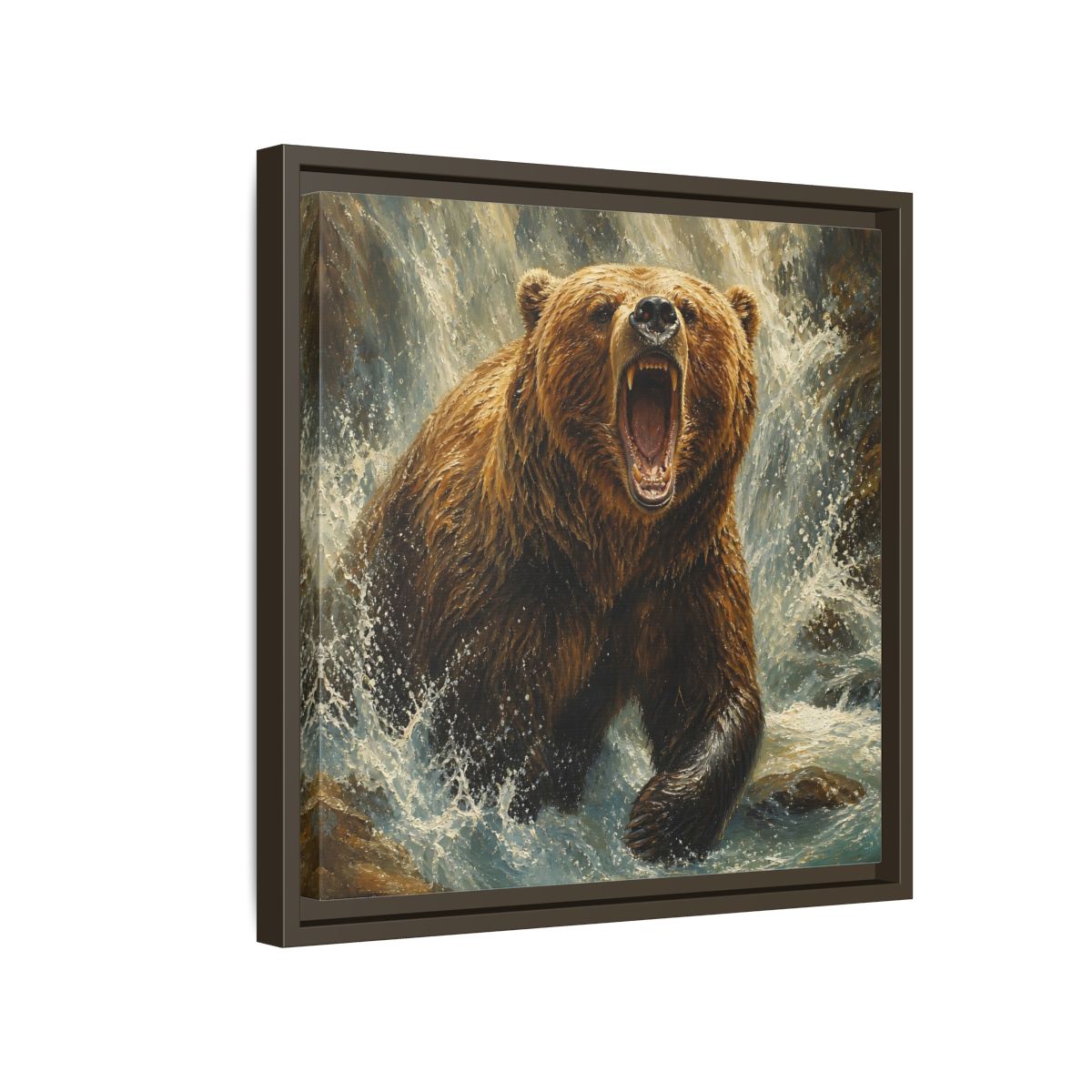 Side Mockup 14. Animals Grizzly Bear Brown And Blue shown as stretched canvas wall art