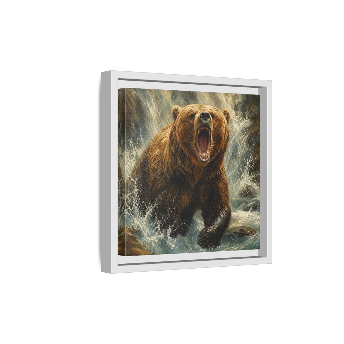 Side Mockup 19. Animals Grizzly Bear Brown And Blue shown as stretched canvas wall art