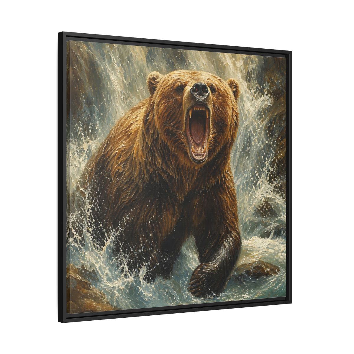 Side Mockup 30. Animals Grizzly Bear Brown And Blue shown as stretched canvas wall art