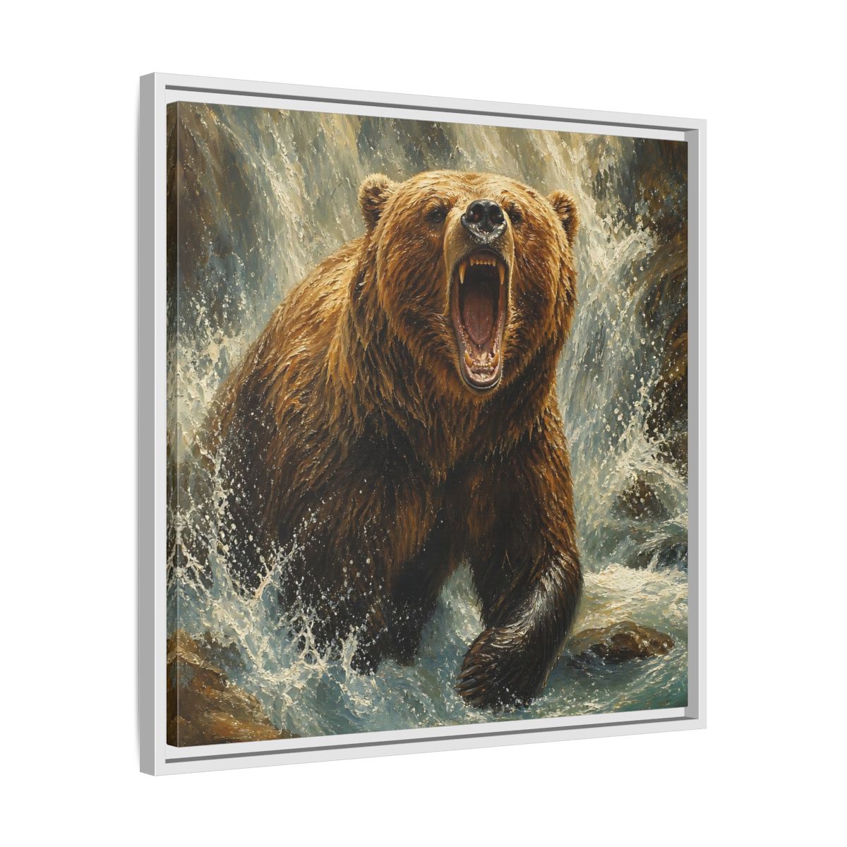 Side Mockup 26. Animals Grizzly Bear Brown And Blue shown as stretched canvas wall art