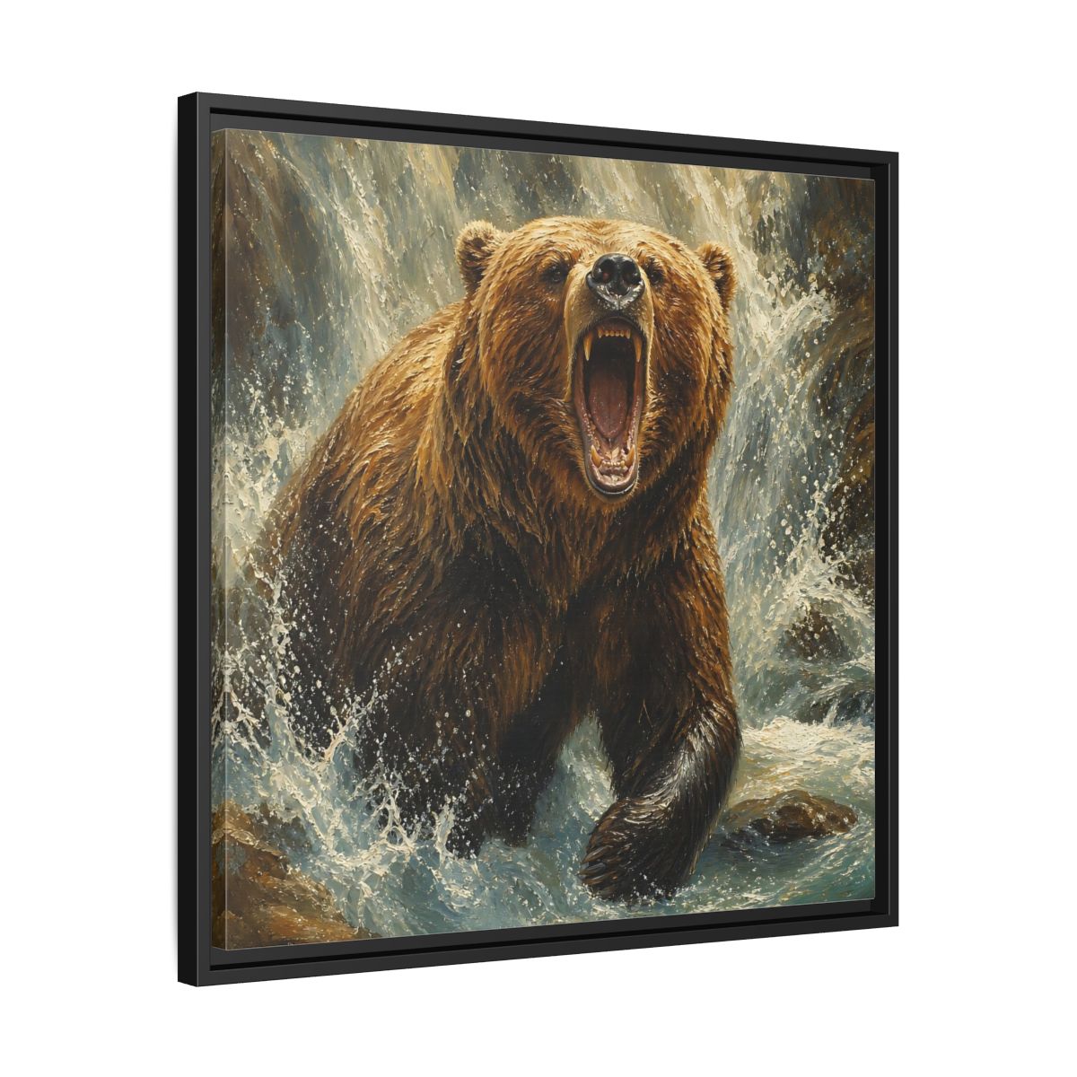 Side Mockup 31. Animals Grizzly Bear Brown And Blue shown as stretched canvas wall art