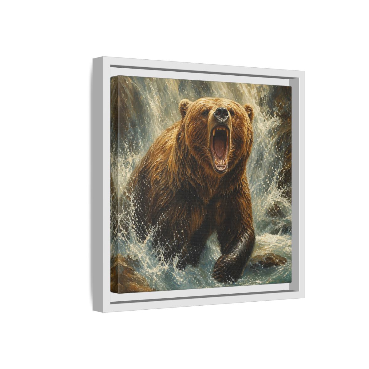 Side Mockup 16. Animals Grizzly Bear Brown And Blue shown as stretched canvas wall art