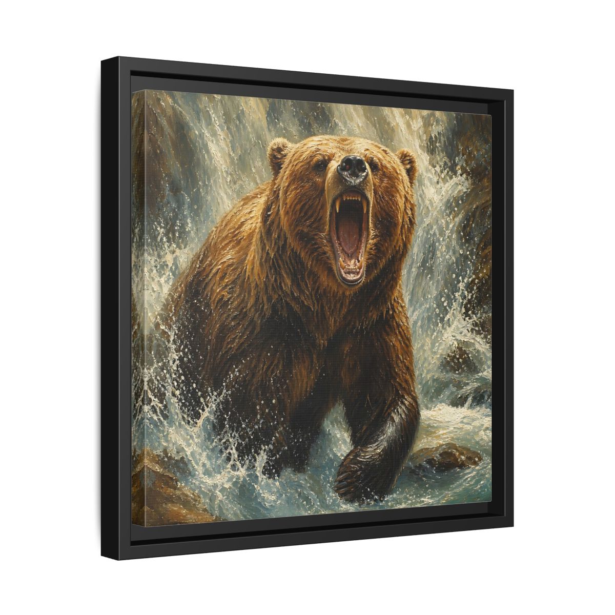 Side Mockup 32. Animals Grizzly Bear Brown And Blue shown as stretched canvas wall art