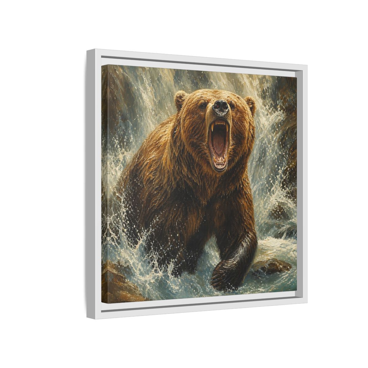 Side Mockup 13. Animals Grizzly Bear Brown And Blue shown as stretched canvas wall art