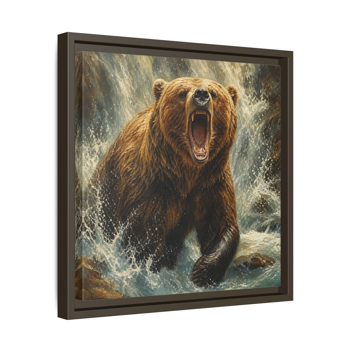 Side Mockup 29. Animals Grizzly Bear Brown And Blue shown as stretched canvas wall art