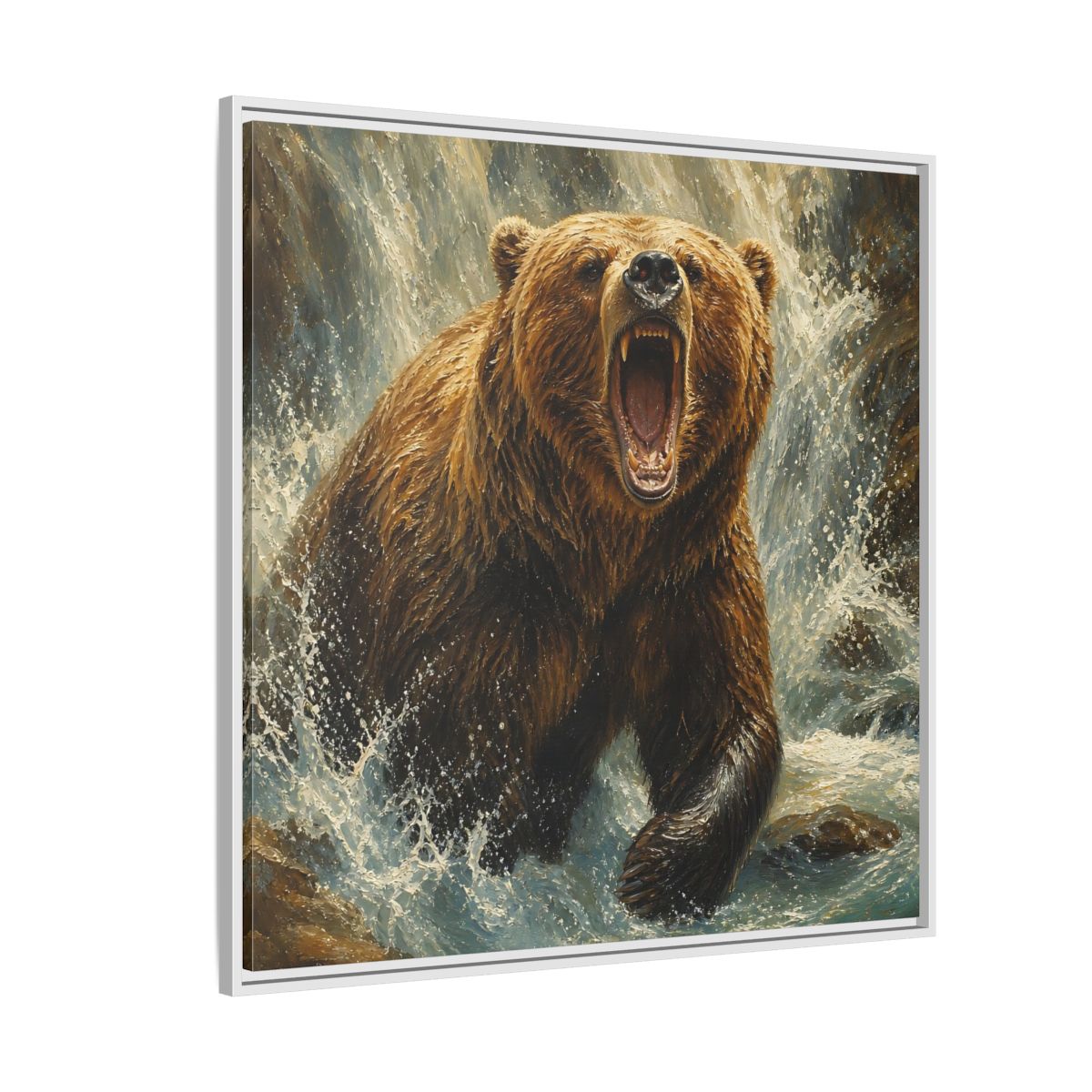 Side Mockup 4. Animals Grizzly Bear Brown And Blue shown as stretched canvas wall art