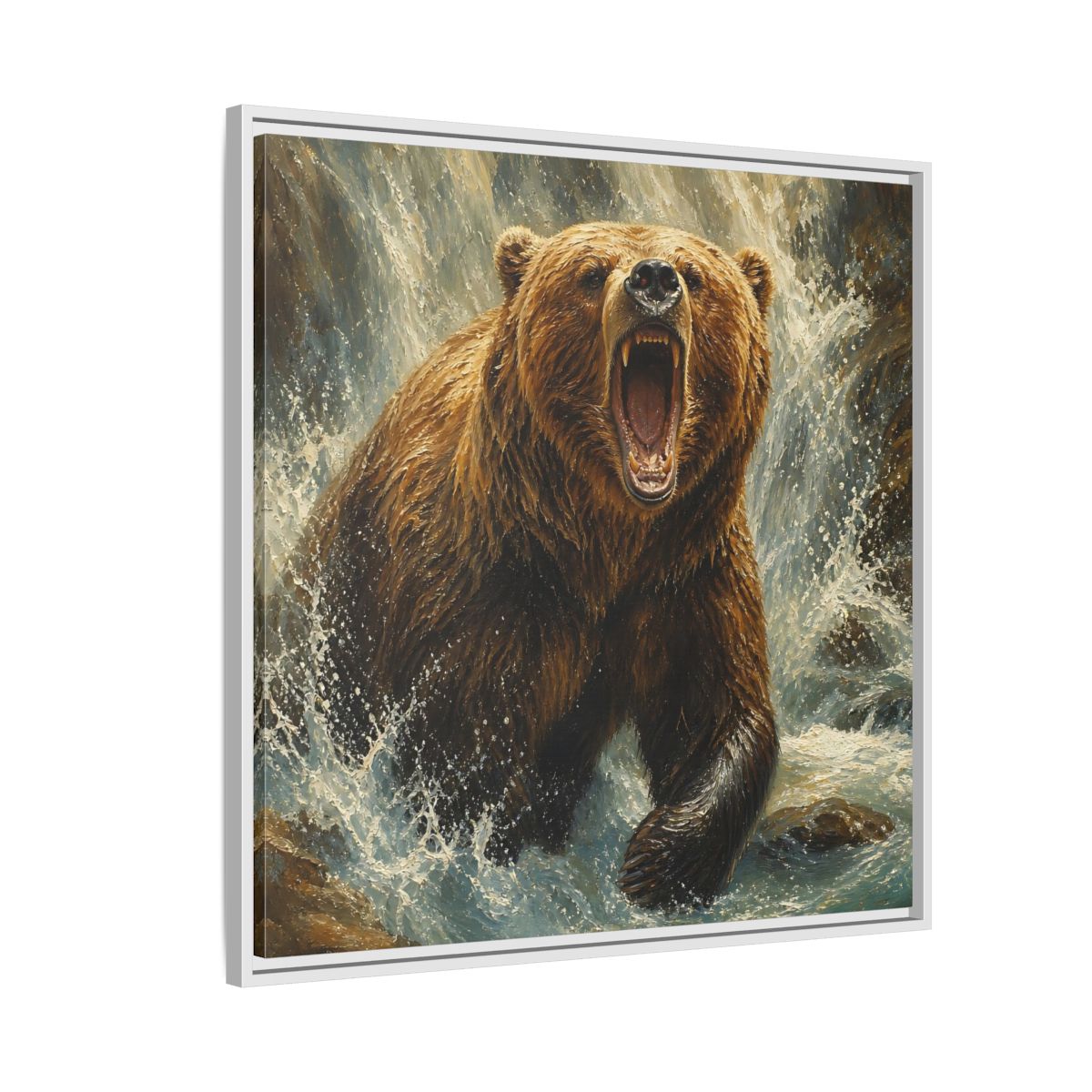 Side Mockup 7. Animals Grizzly Bear Brown And Blue shown as stretched canvas wall art