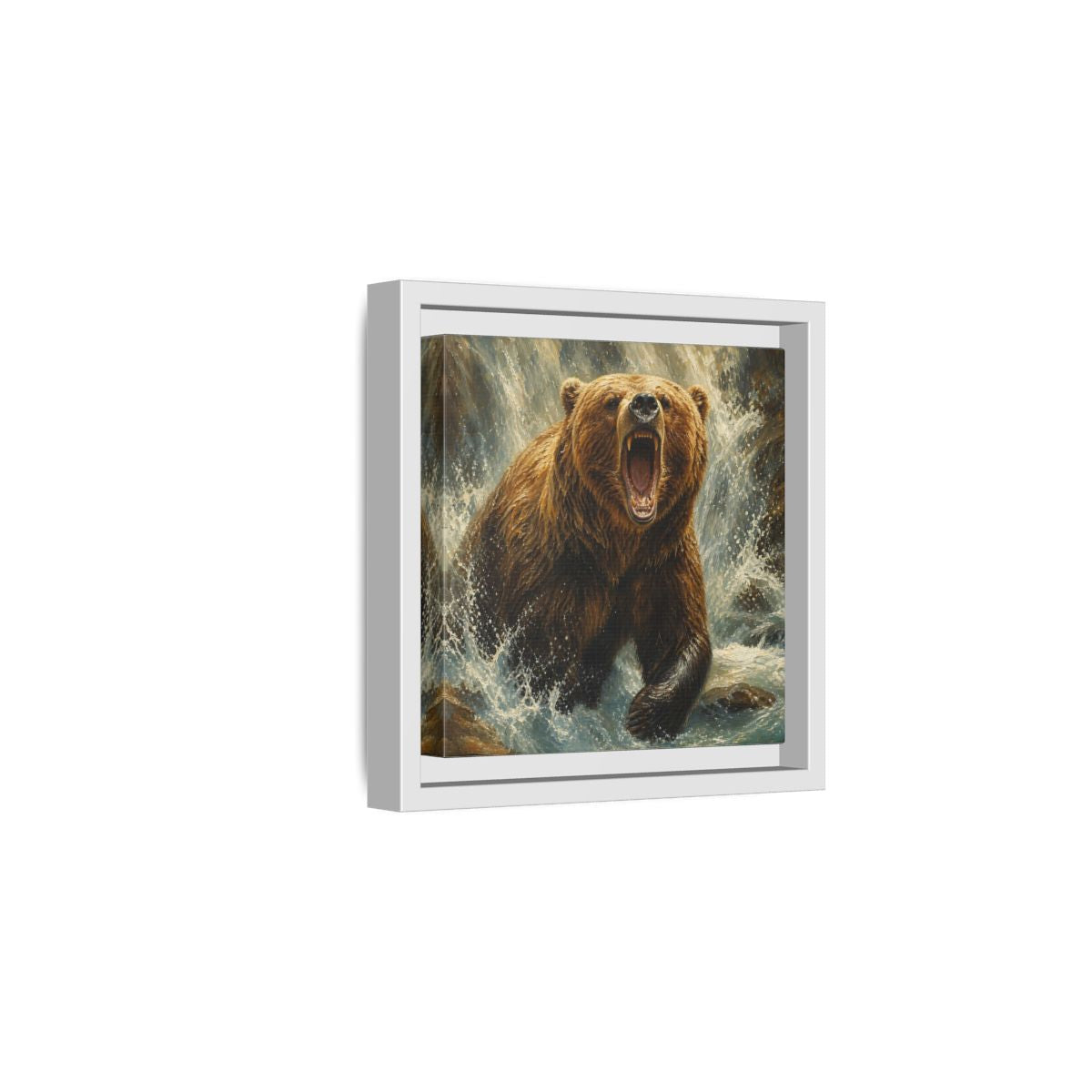Side Mockup 1. Animals Grizzly Bear Brown And Blue shown as stretched canvas wall art