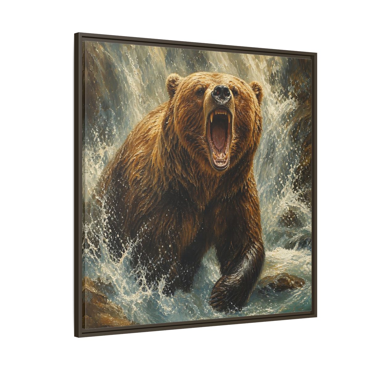 Side Mockup 5. Animals Grizzly Bear Brown And Blue shown as stretched canvas wall art