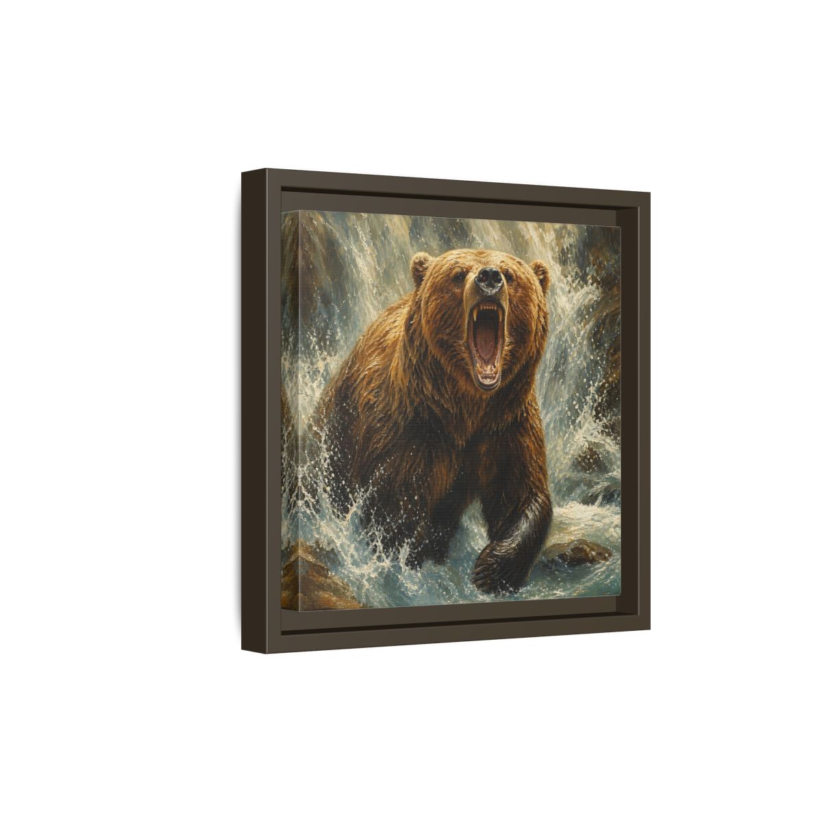Side Mockup 20. Animals Grizzly Bear Brown And Blue shown as stretched canvas wall art