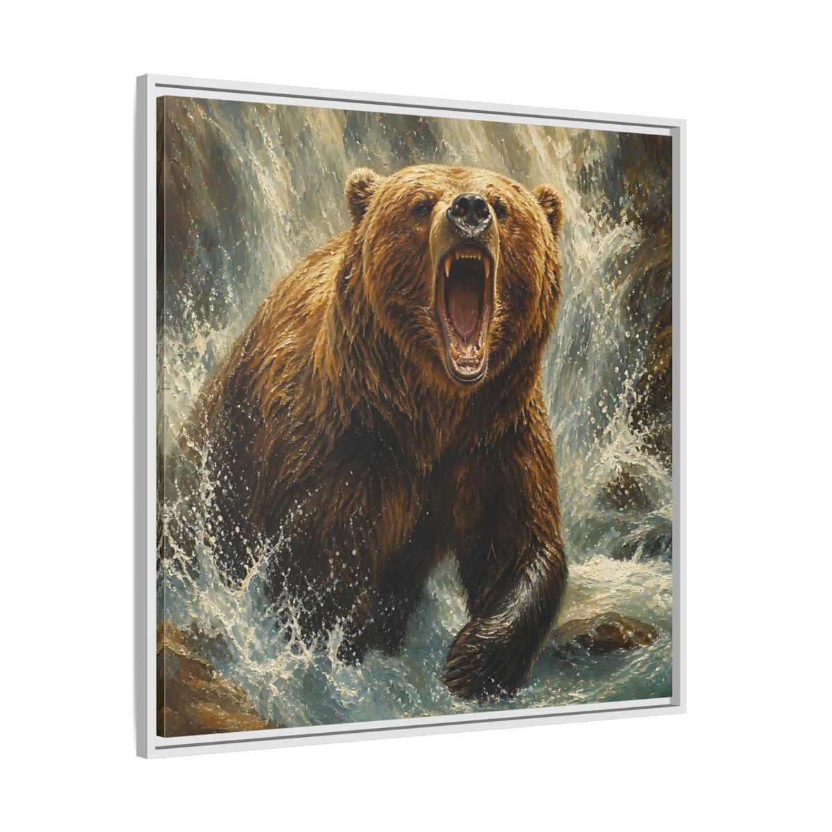 Side Mockup 25. Animals Grizzly Bear Brown And Blue shown as stretched canvas wall art